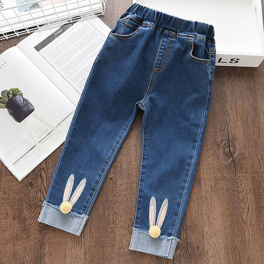 Menoea New Autumn baby girl clothes Light Blue Pantalon Fillette Jeans Cartoon Rabbit Ball Trousers Children&#39;s Pencil Leggings