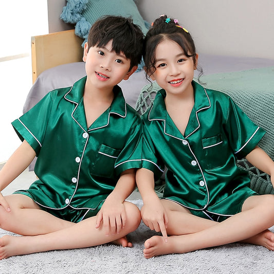 Kids Silk Pajamas Set - Short Sleeve