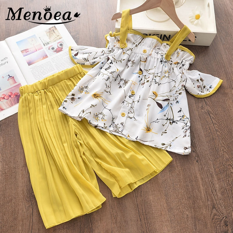 Menoea Girls Clothes Suits 2022 Summer Sleeveless Striped Tops Long Pants Clothing Sets For 3-7Y Kids Baby Girl Outfits Costumes