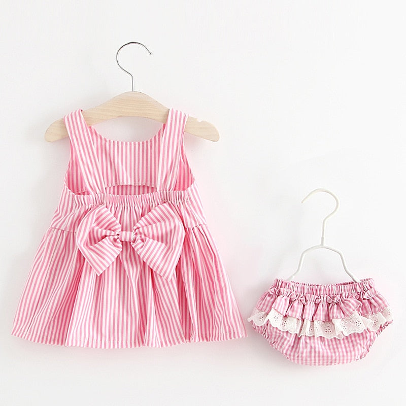 Baby Clothing Sets 2022 Girls Cute Summer Sleeveless Dress Girl 2Pieces Sets Short Pants+Dress Set Stripe Patten for Baby 6-24M