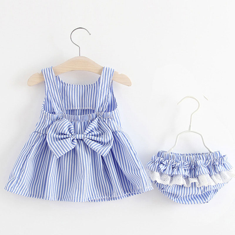 Baby Clothing Sets 2022 Girls Cute Summer Sleeveless Dress Girl 2Pieces Sets Short Pants+Dress Set Stripe Patten for Baby 6-24M