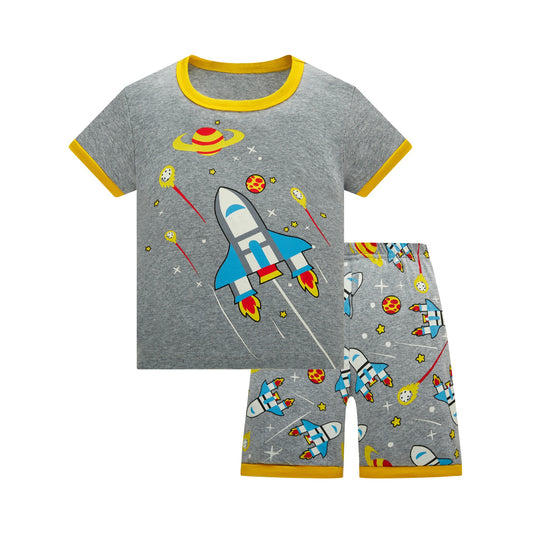 Kids Pajamas Set Summer Children Short Sleeve Sleepwear Rocket Boys Cartoon Pyjamas Clothing Nightwears Set