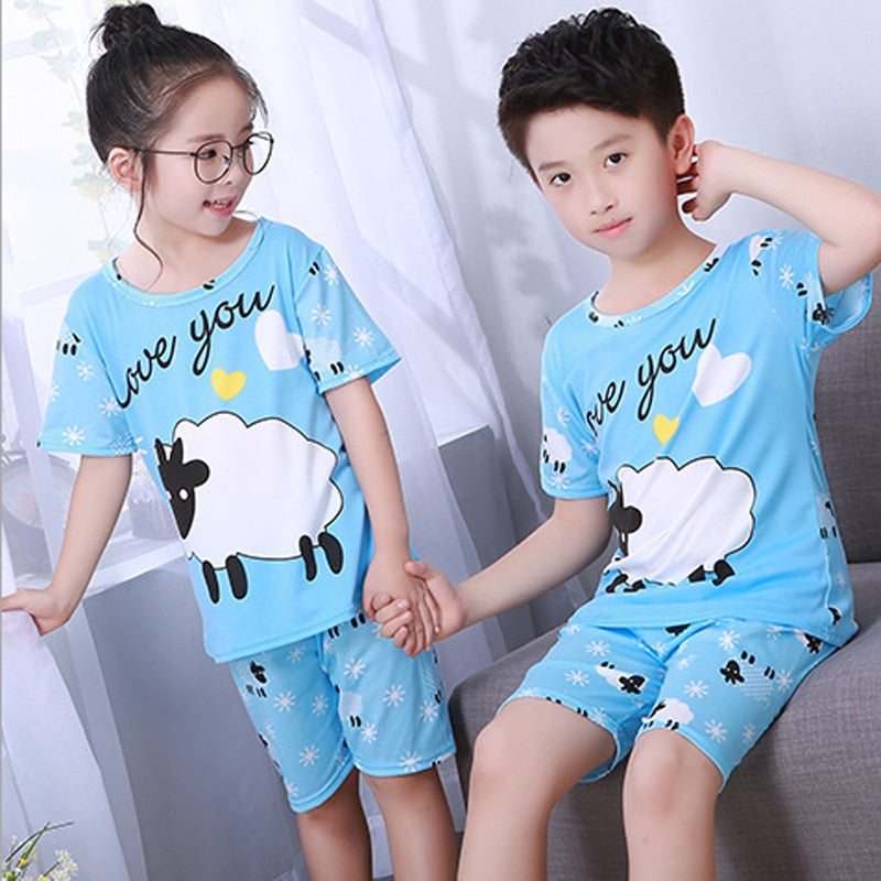 2021 Children Pajamas Set Kids Baby Girl Boys Cartoon Casual Clothing Costume Short Sleeve Children Sleepwear Pajamas Sets