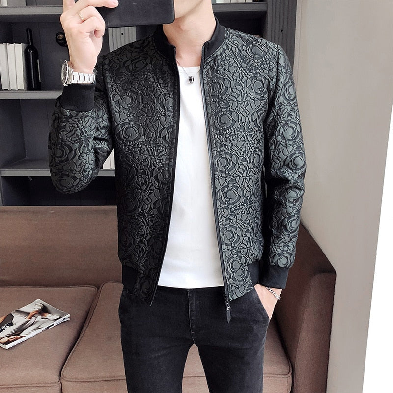 Vintage Jacket Jaqueta Masculina Jacquard Jacket Men Zipper Bomber Jacket Long Sleeve Casual Jackets Bomber Baroque Party Wear