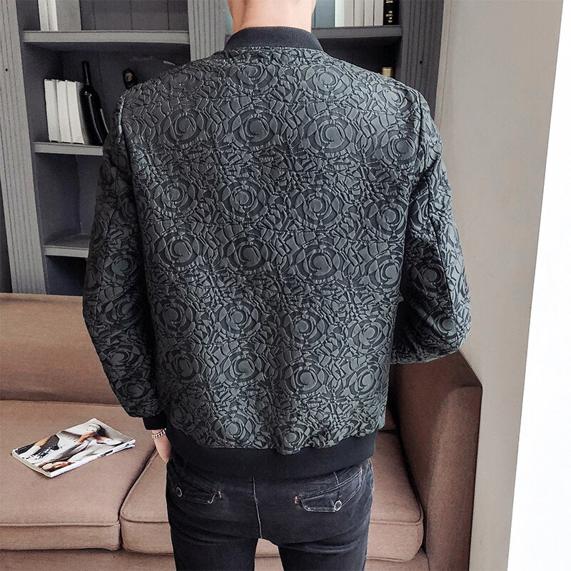 Vintage Jacket Jaqueta Masculina Jacquard Jacket Men Zipper Bomber Jacket Long Sleeve Casual Jackets Bomber Baroque Party Wear