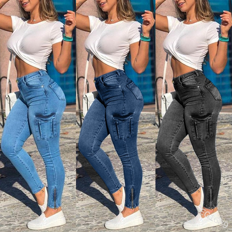 Jeans Woman High Waisted sexy Skinny Pant Streetwear 2022 Fashion Women Casual Pocket zipper Pencil Pants Denim Trousers