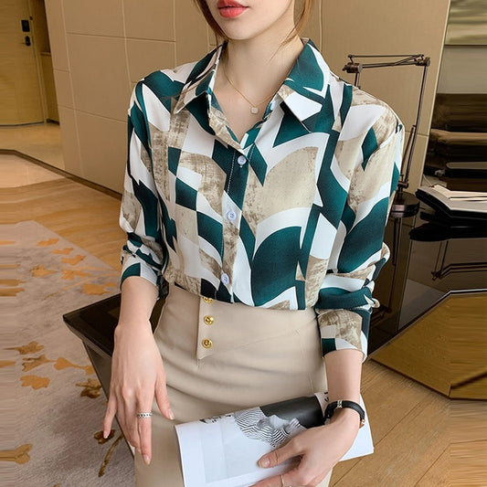 Office Lady Elegant Print Shirts New Arrival 2022 Spring Korean Style All-match Loose Women Long Sleeve Casual Tops Shirt W943