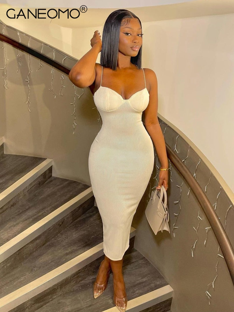 Straps Bodycon Sexy Prom Midi Dress for Women&#39;s 2022 Summer Elegant Evening Party White Backless Slip Long Dresses Woman Clothes