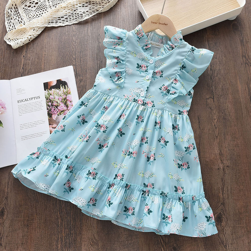 Menoea Baby Girls Cotton Dresses New Summer Flower Embroidery Lace Dress Toddler Kids Casual Flying Sleeve Princess Clothes 2-6Y