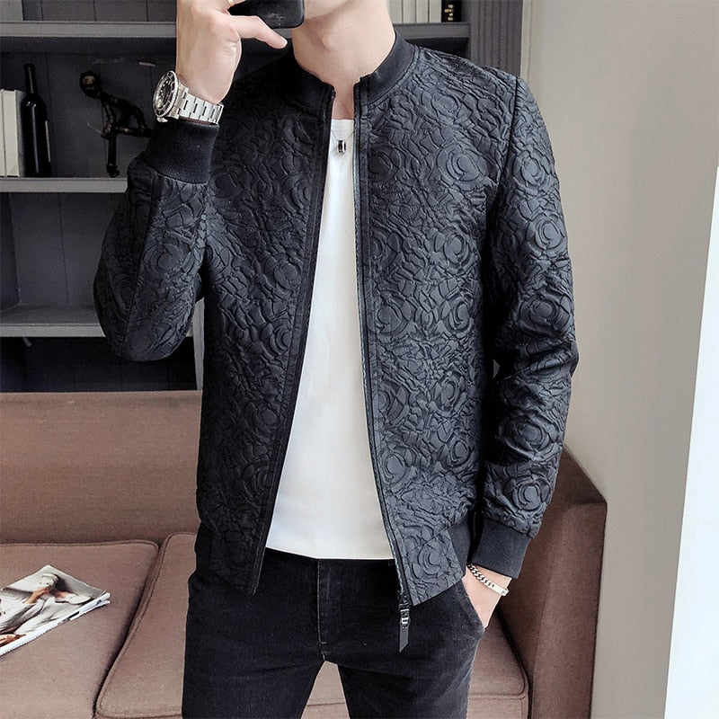 Vintage Jacket Jaqueta Masculina Jacquard Jacket Men Zipper Bomber Jacket Long Sleeve Casual Jackets Bomber Baroque Party Wear