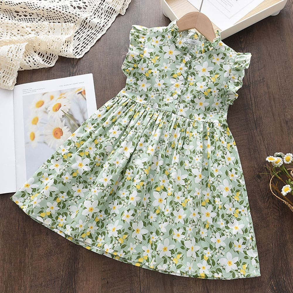 Menoea Baby Girls Cotton Dresses New Summer Flower Embroidery Lace Dress Toddler Kids Casual Flying Sleeve Princess Clothes 2-6Y