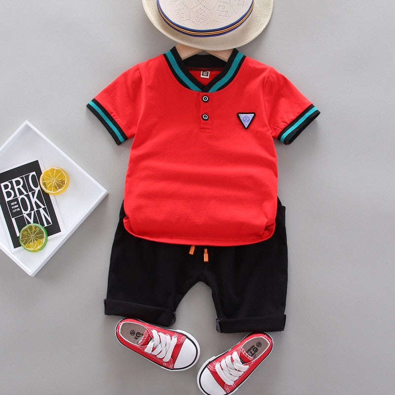 2022 New Boy Summer Cotton Short-sleeved Suit Fashion Simple Baby Polo Shirt