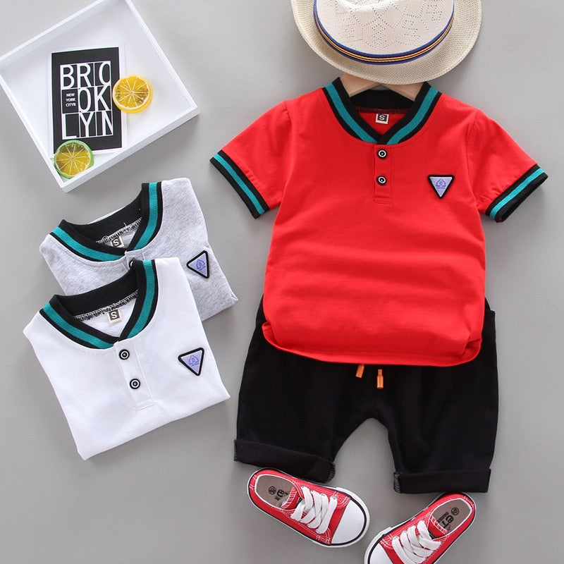 2022 New Boy Summer Cotton Short-sleeved Suit Fashion Simple Baby Polo Shirt