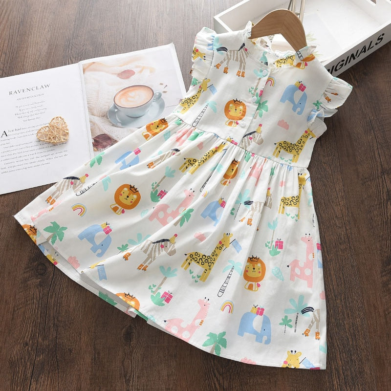 Menoea Baby Girls Cotton Dresses New Summer Flower Embroidery Lace Dress Toddler Kids Casual Flying Sleeve Princess Clothes 2-6Y