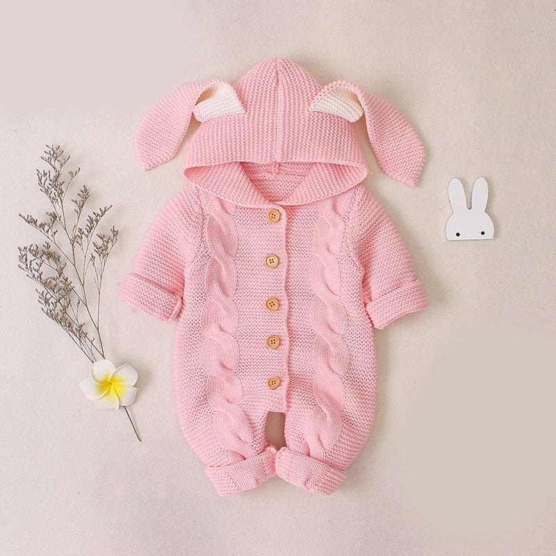 Spring Baby Sweater Romper Children Autumn Long Sleeve Romper Girl Rabbit Ears Cartoon Sweater Boys Solid Knitted Clothes