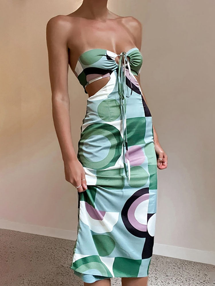 Summer Women&#39;s Dress Fashion Printing Party Halter Dresses for Women Sexy Low Cut Backless Robe Elegant Tie-Up Femme Vestidos