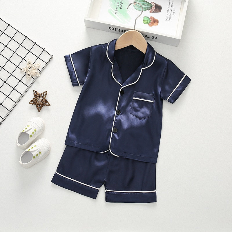 Girls Satin Silk Pajamas Set Kids Boy Cartoon Sleepwear Outfits Summer Toddler Short Sleeve+shorts Boy Leisure Wear Home Clothes