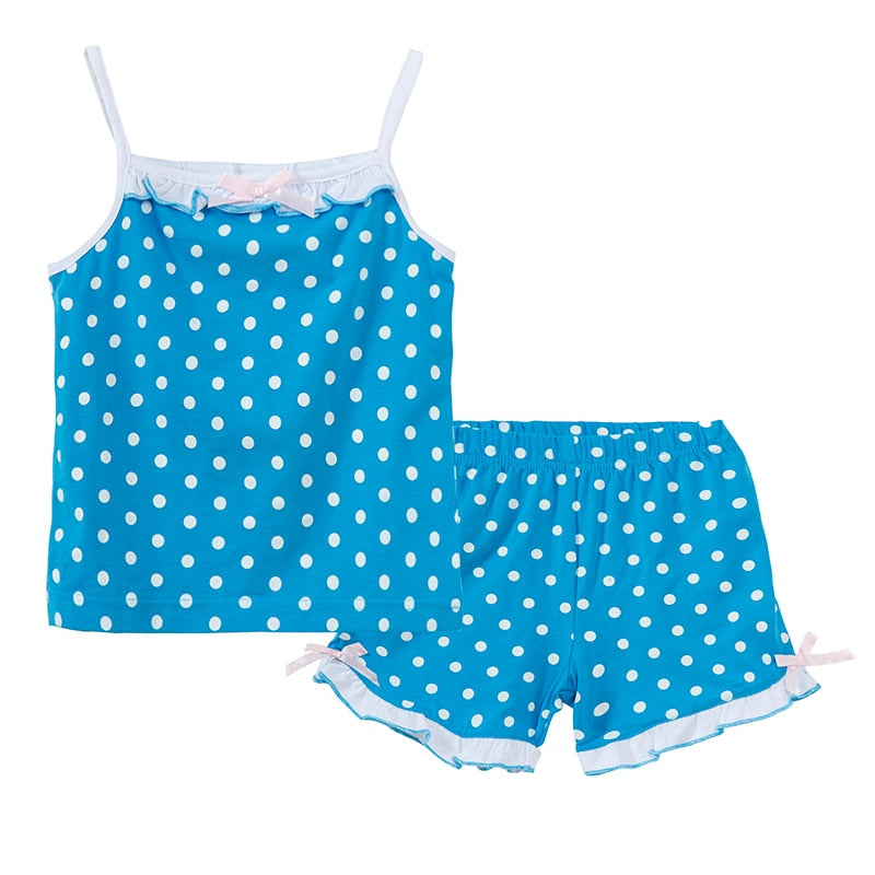 Mudkingdom Summer Girls Pajamas Set Cotton Lace Cute Polka Dots Ruffle Girl Outfit Pajamas Camisole Kids Clothing Shorts Set