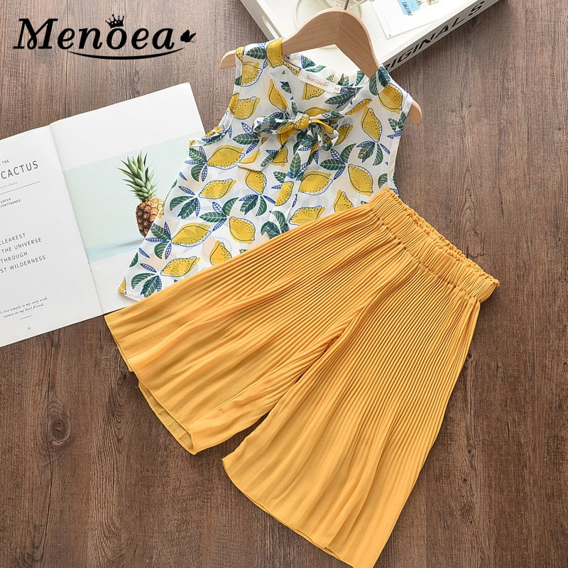 Menoea Girls Clothes Suits 2022 Summer Sleeveless Striped Tops Long Pants Clothing Sets For 3-7Y Kids Baby Girl Outfits Costumes