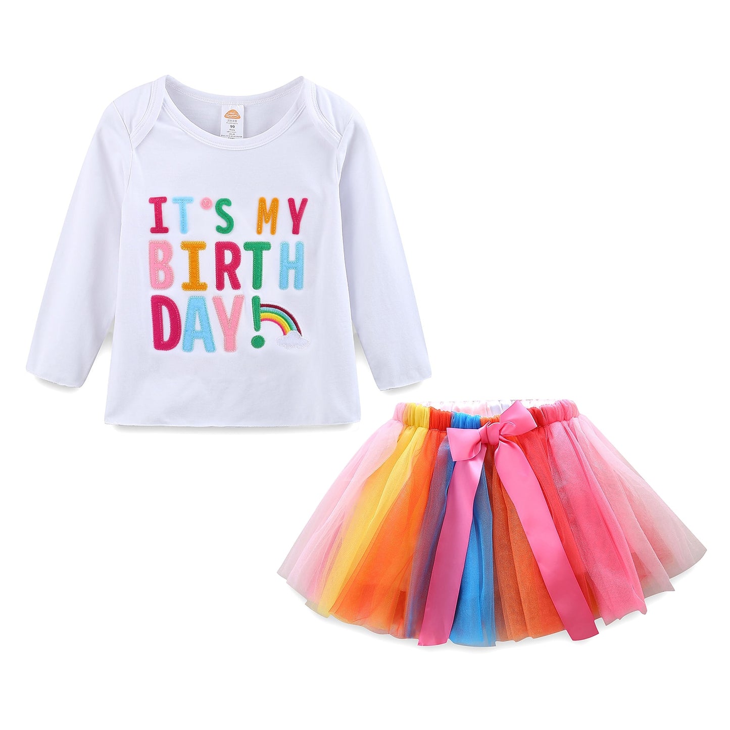 Mudkingdom Girls Birthday Shirt and TUTU Skirt Set for Girl Birthday Party Clothes Kids Rainbow Birthday Suit Summer Colorful