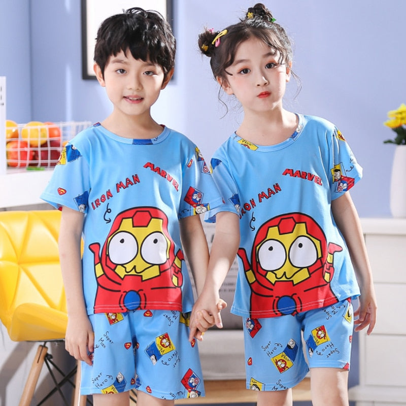 2021 Children Pajamas Set Kids Baby Girl Boys Cartoon Casual Clothing Costume Short Sleeve Children Sleepwear Pajamas Sets