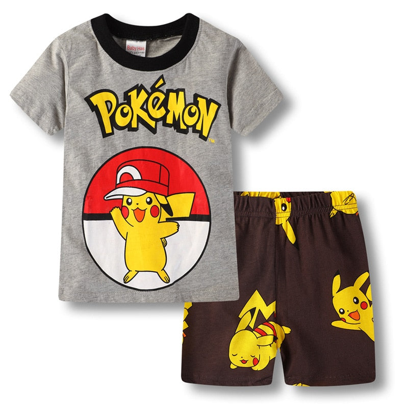 Pikachu Children&#39;s Pajamas Sets Children Boys and Girls Pokemon Cartoon Short Sleeve Pijamas Set Kids Sleepwear Home Clothes