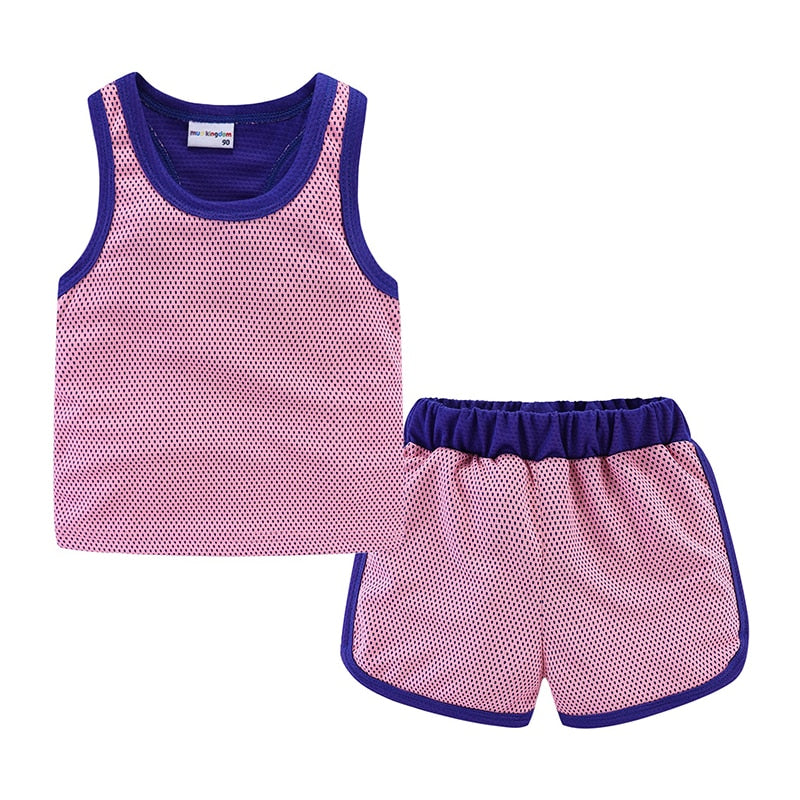 Mudkingdom Girls Boys Sports Outfits Solid Sleeveless Tank Tops and Shorts Set for Kids Clothes T-Shirts Suit Summer Clothing