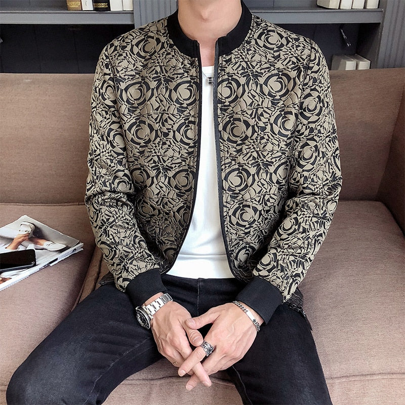 Vintage Jacket Jaqueta Masculina Jacquard Jacket Men Zipper Bomber Jacket Long Sleeve Casual Jackets Bomber Baroque Party Wear