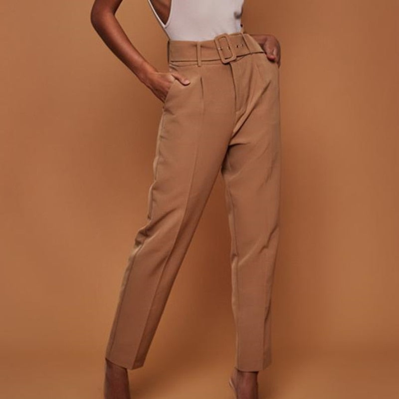 High Waist Pants For Women 2022 Summer Slim Overalls Pencil Pants Female Belt Solid Office Ladies Trousers Pantalones De Mujer