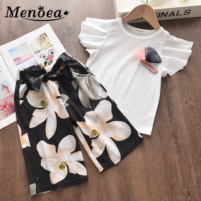 Menoea Girls Clothes Suits 2022 Summer Sleeveless Striped Tops Long Pants Clothing Sets For 3-7Y Kids Baby Girl Outfits Costumes