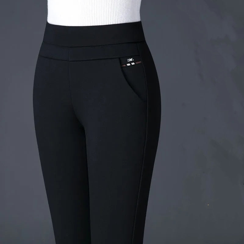 Spring Autumn Middle Aged Women Elastic Waist Casual Straight Pants Female Trousers Lady Stripe Pencil Pants Black Pants 5XL1833