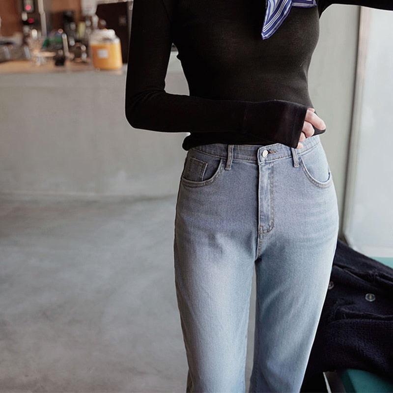 Stretchy Straight Jeans High Waist With Elastic Vintage