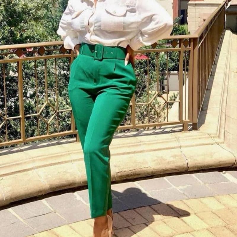 High Waist Pants For Women 2022 Summer Slim Overalls Pencil Pants Female Belt Solid Office Ladies Trousers Pantalones De Mujer