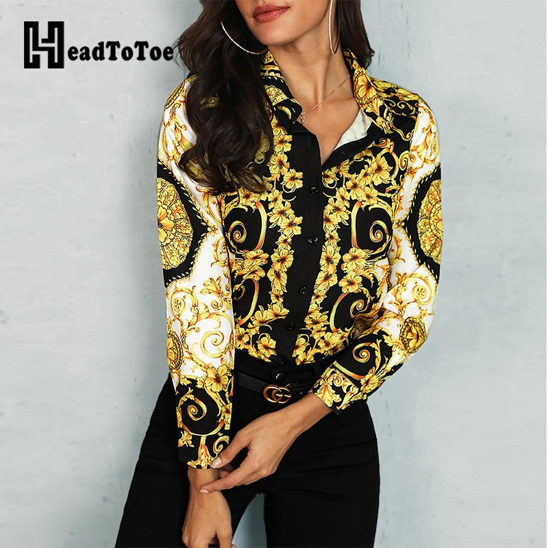 Palace Floral Mixed Print Women Long Sleeve Casual Shirt Ladies Elegant Workwear Blouse Shirts Female Brief Tops Streetwear