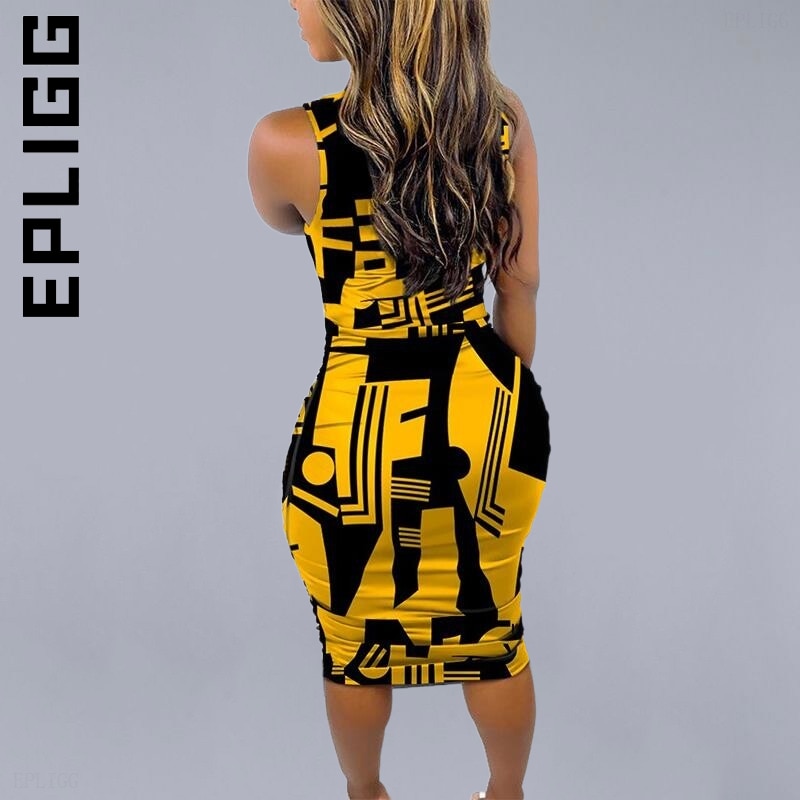 Print Sleeveless Ruched Bodycon Dress