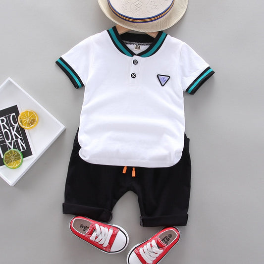 2022 New Boy Summer Cotton Short-sleeved Suit Fashion Simple Baby Polo Shirt