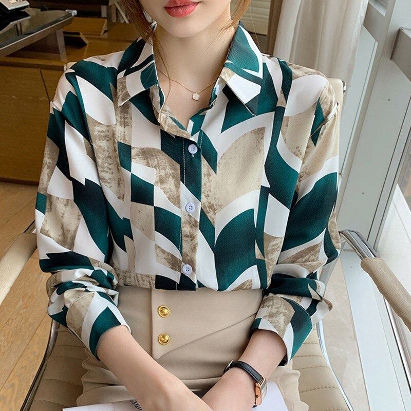 Office Lady Elegant Print Shirts New Arrival 2022 Spring Korean Style All-match Loose Women Long Sleeve Casual Tops Shirt W943