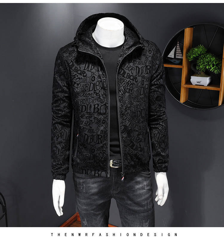 2022 New Hooded Jacket Men&#39;s Jacket Trend Brand Fashion Letter Flocking Vintage Bomber Jacket Slim Casual Baseball Jacket Coat