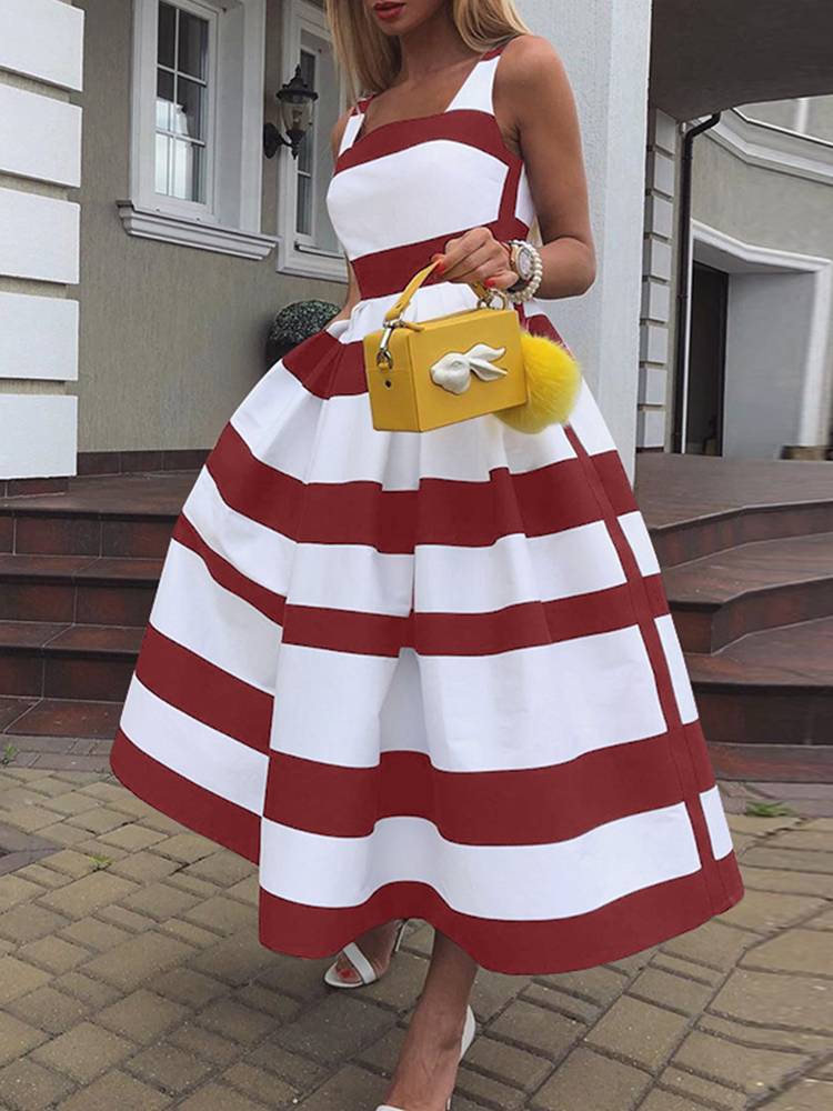 Women French Elegant Sleeveless Robe 2022 Summer Satin Maxi Dress ZANZEA Striped Print Tank Dresses Fahion Swing A Line Vestidos