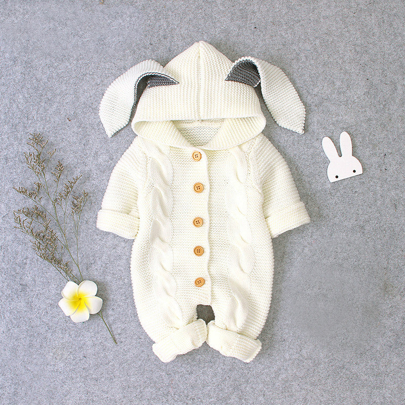 Spring Baby Sweater Romper Children Autumn Long Sleeve Romper Girl Rabbit Ears Cartoon Sweater Boys Solid Knitted Clothes