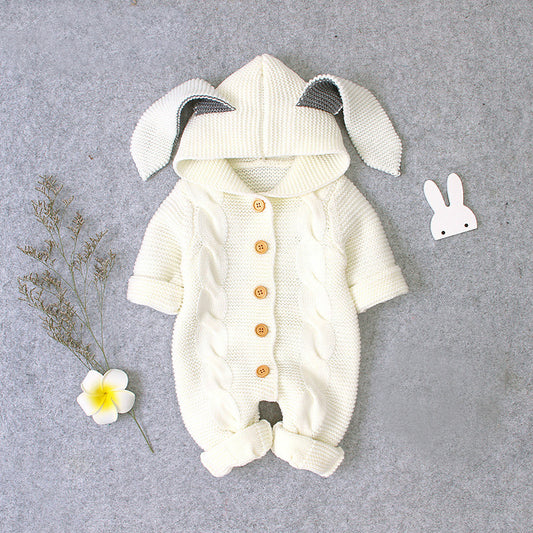 Spring Baby Sweater Romper Children Autumn Long Sleeve Romper Girl Rabbit Ears Cartoon Sweater Boys Solid Knitted Clothes