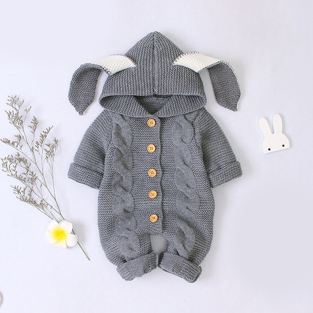 Spring Baby Sweater Romper Children Autumn Long Sleeve Romper Girl Rabbit Ears Cartoon Sweater Boys Solid Knitted Clothes