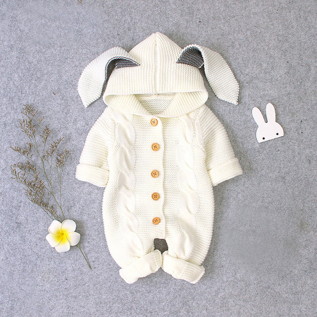 Spring Baby Sweater Romper Children Autumn Long Sleeve Romper Girl Rabbit Ears Cartoon Sweater Boys Solid Knitted Clothes