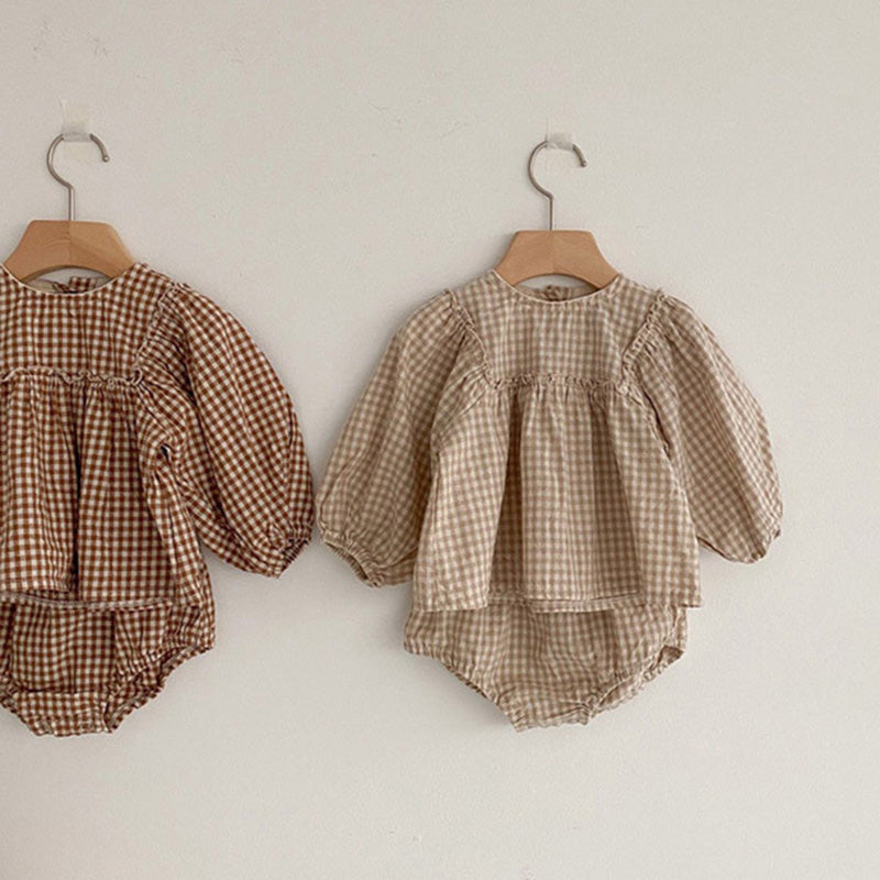 Plaid Puff Sleeve Bloomer Set - aeronna-clothing