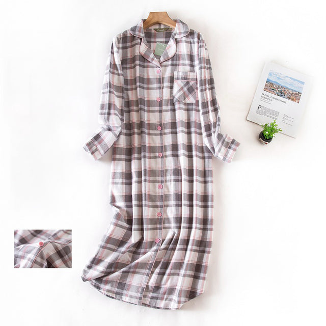 Plaid Cotton Nightwear - aeronna-clothing