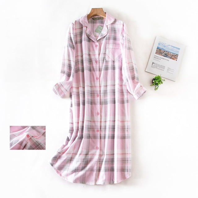 Plaid Cotton Nightwear - aeronna-clothing