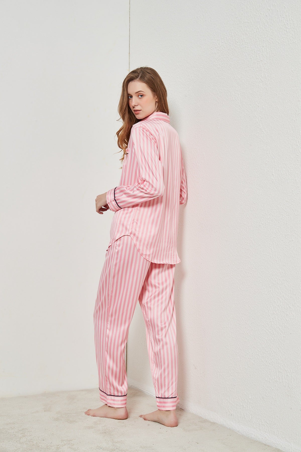 Satin Silk Striped Loungewear - aeronna-clothing