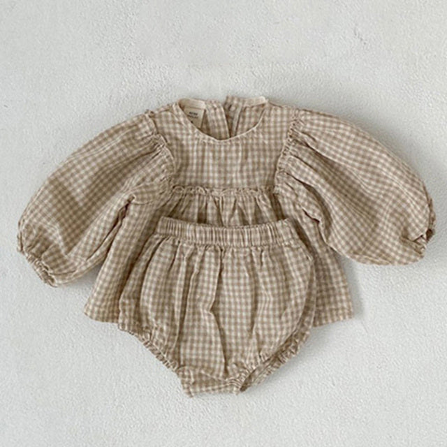 Plaid Puff Sleeve Bloomer Set - aeronna-clothing