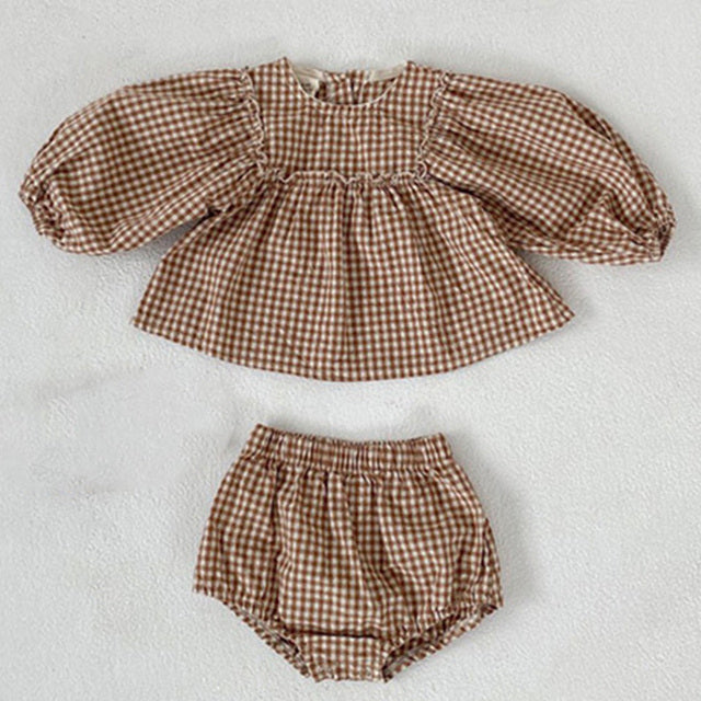 Plaid Puff Sleeve Bloomer Set - aeronna-clothing