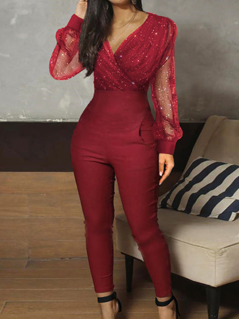 Sequins Mesh Glitter Party Jumpsuit - aeronna-clothing